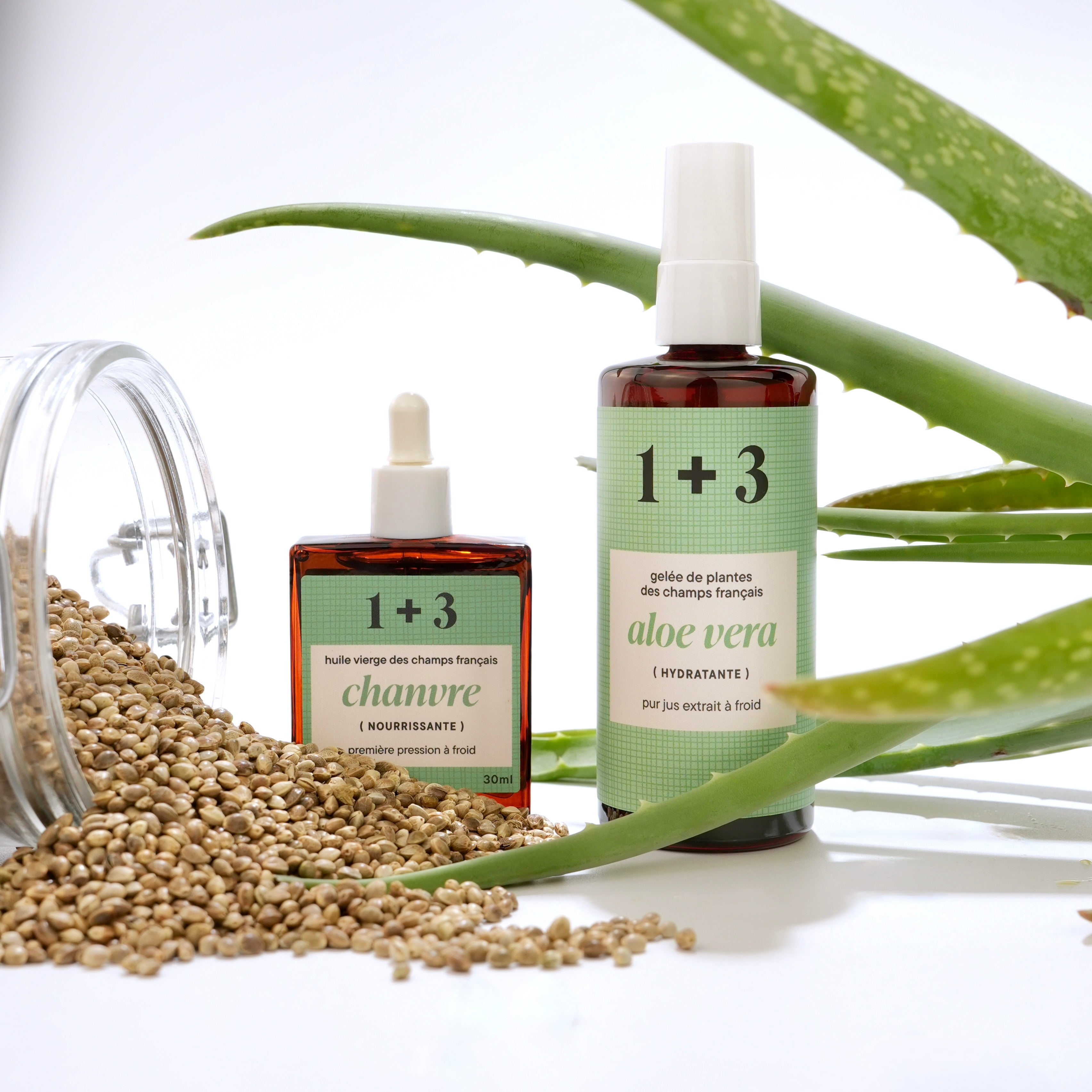 Duo huile de chanvre (nourrissante) et gelée d'aloe vera