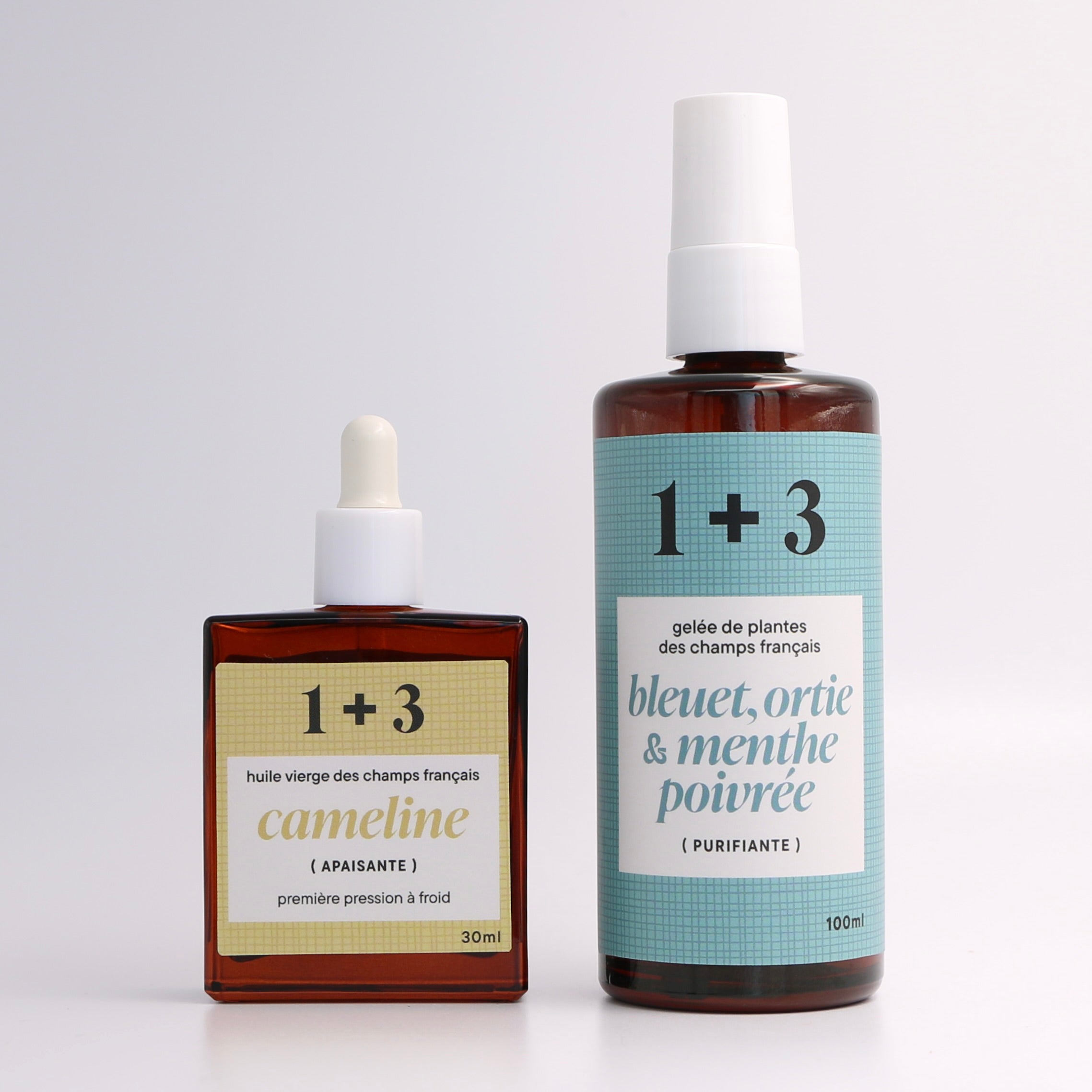 ensemble huile cameline gelée bleuet ortie menthe poivrée français 1+3