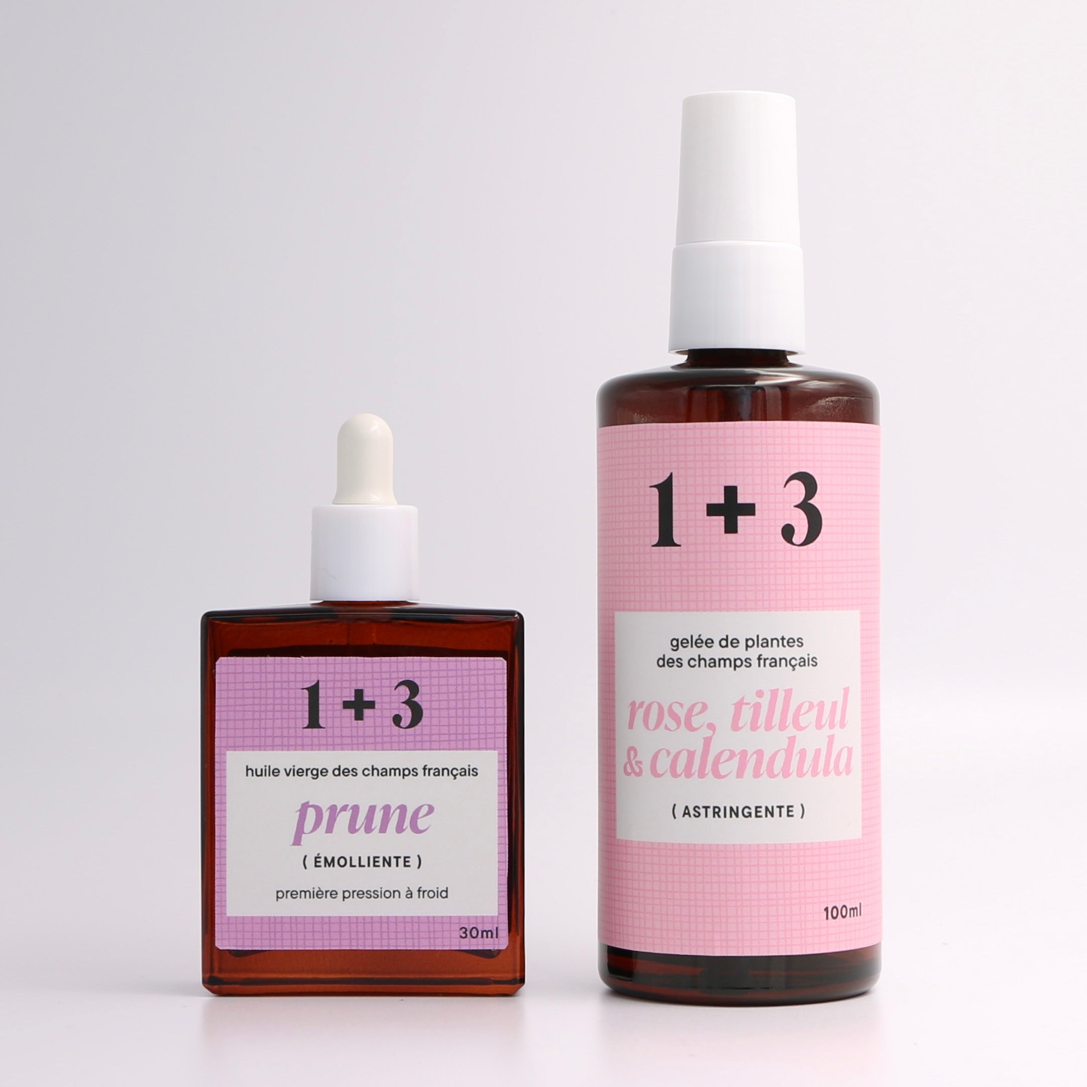 ensemble huile prune gelée rose tilleul calendula français 1+3