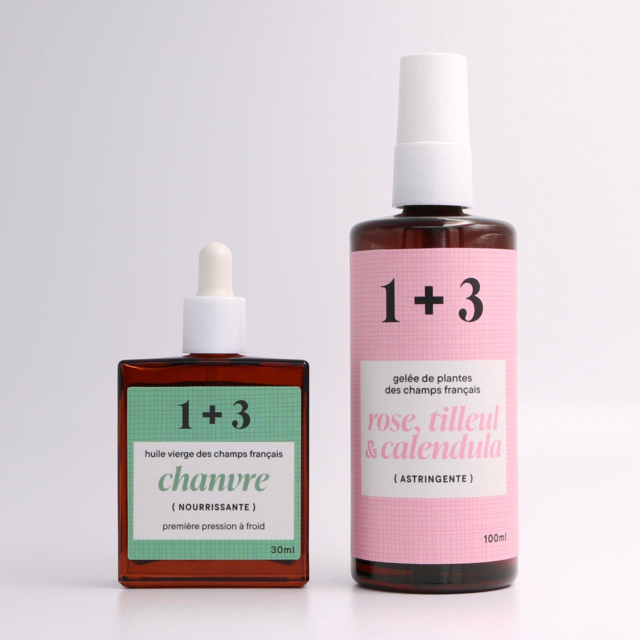 ensemble huile chanvre gelée rose tilleul calendula français 1+3