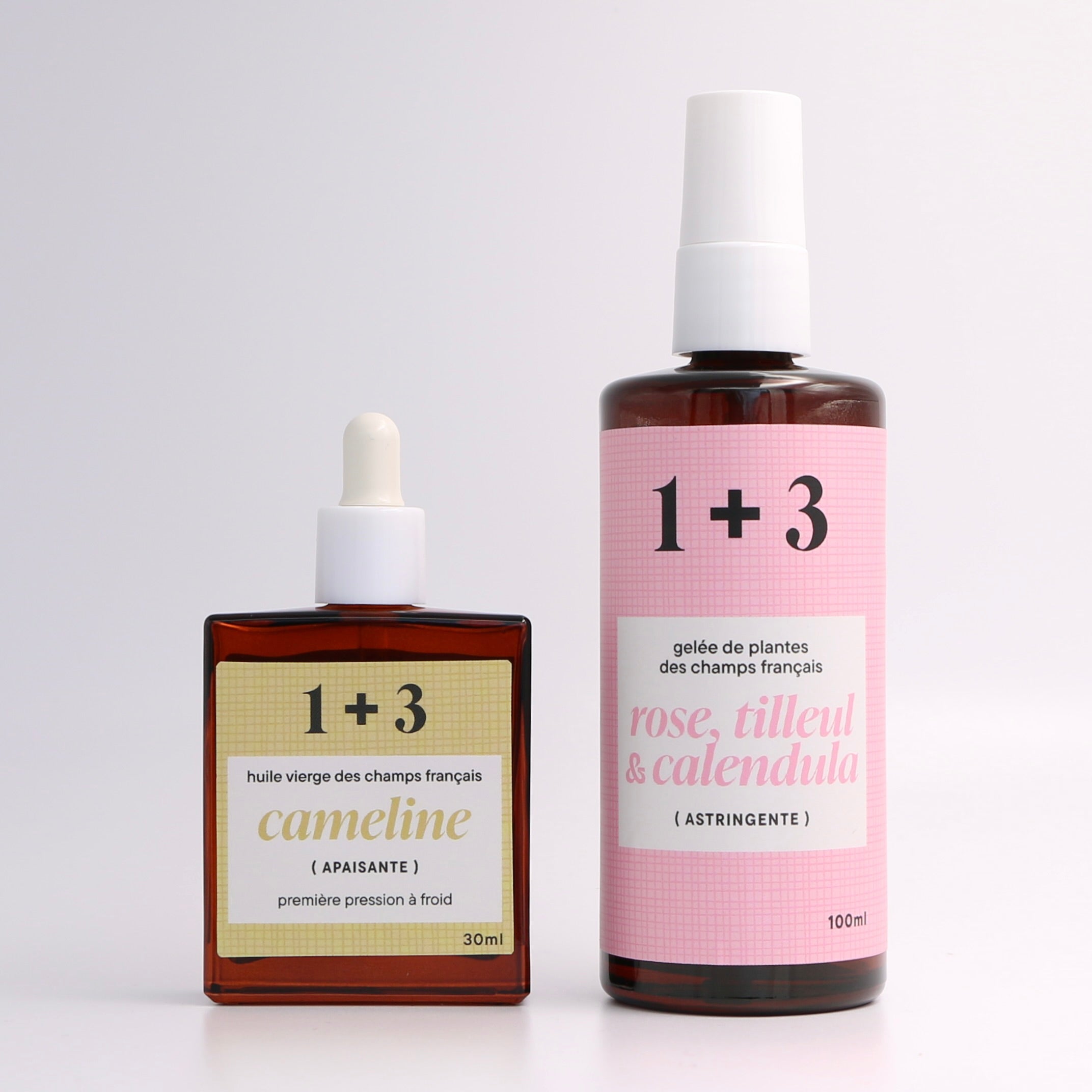 ensemble huile cameline gelée rose tilleul calendula français 1+3