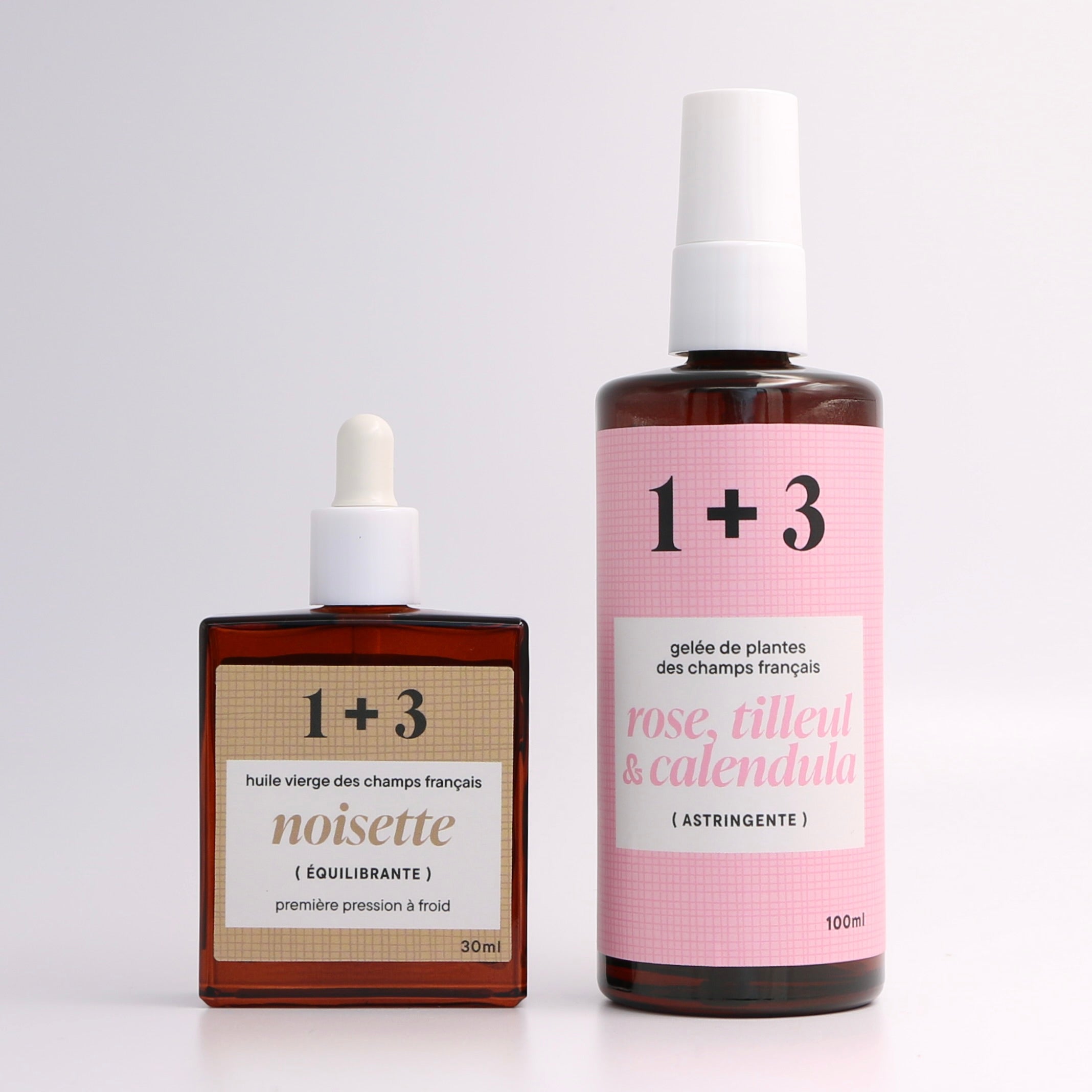 ensemble huile noisette gelée rose tilleul calendula français 1+3