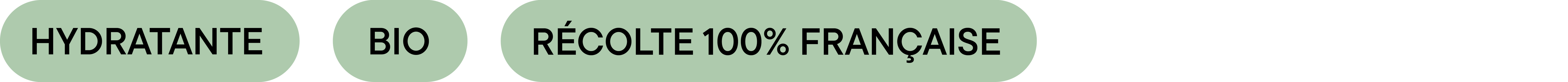 Badge visuel 1+3 avec les mentions “Hydratante”, “Bio” et “Récolte 100% française” – gelée naturelle d’aloe vera extraite à froid
