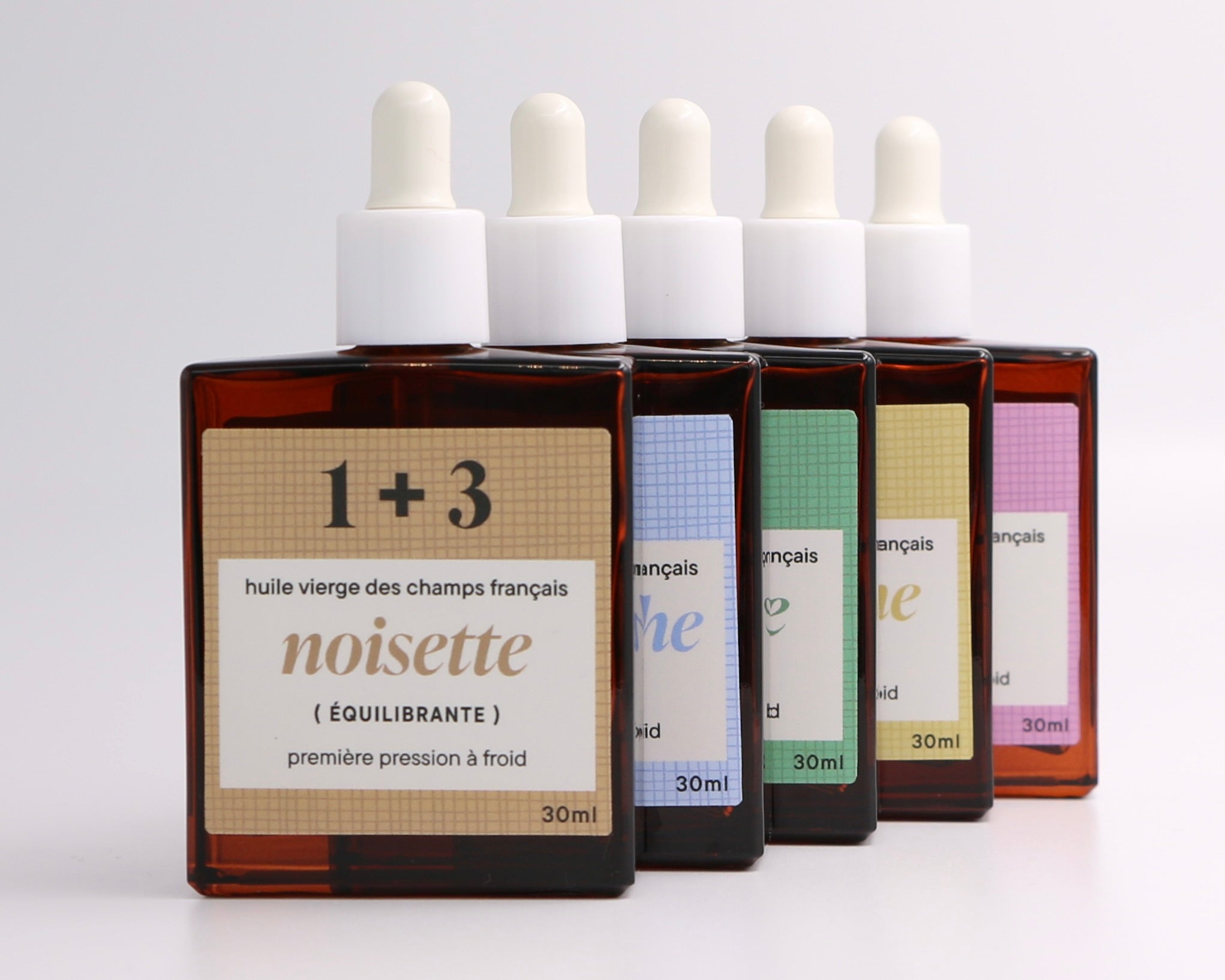 huiles françaises 30ml noisette bourrache chanvre cameline prune 1+3