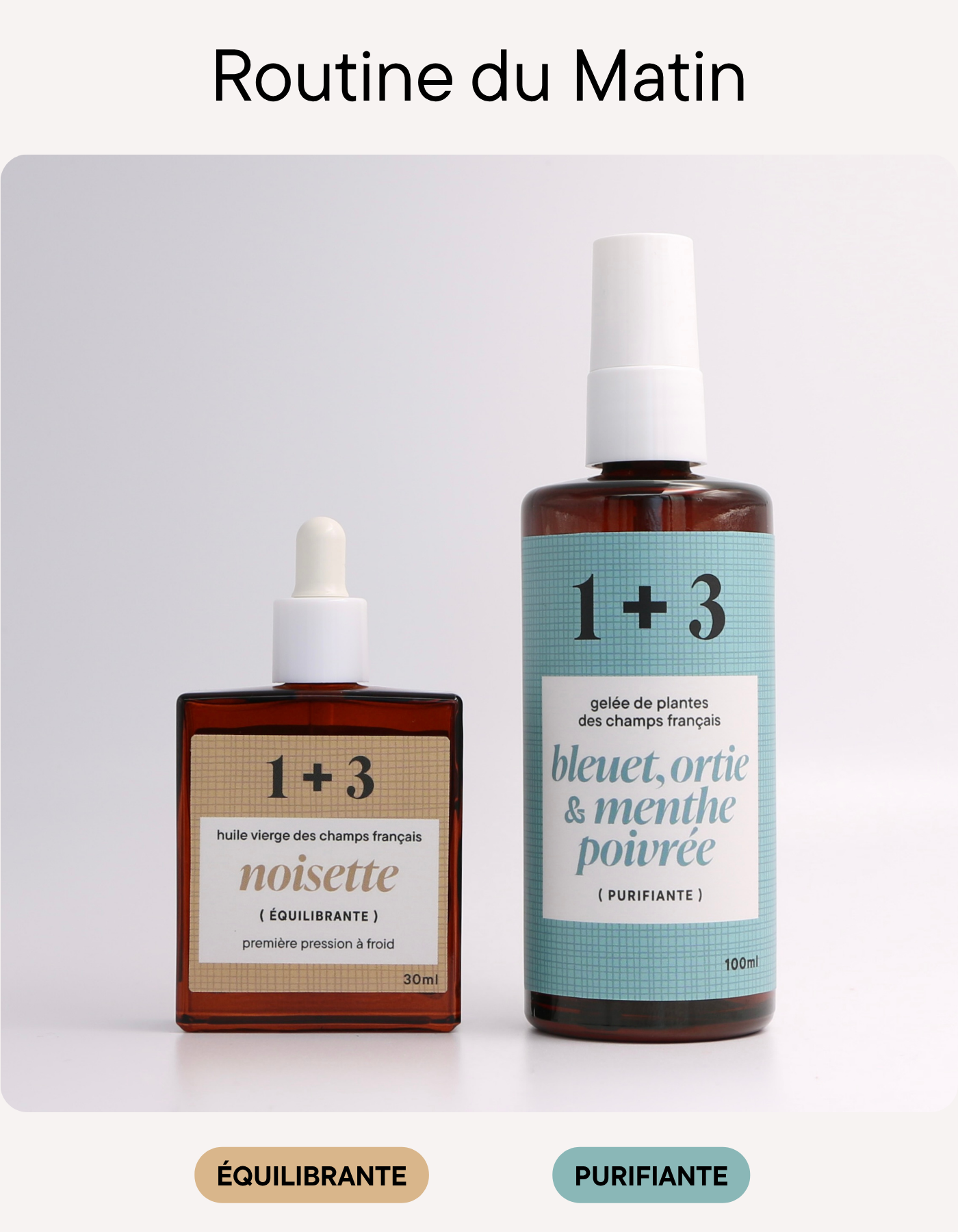 Duo Noisette + Bleuet, Ortie & Menthe Poivrée (Routine matin peaux grasses)