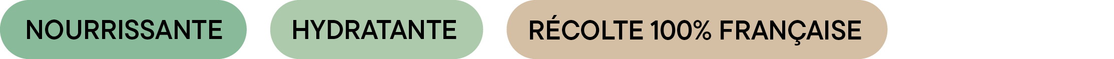 Badges du duo chanvre + aloe vera 1+3 – mentions “Nourrissante”, “Hydratante” et “Récolte 100% française”